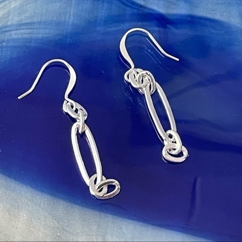 $10 SALE Handmade Short Chain Link Earrings 1.75” Minimalist Modern - Picture 2 of 3